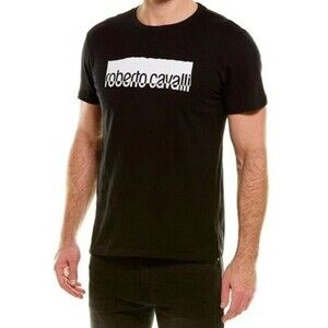 ROBERTO CAVALLI Shirt Mens XXL Black Pullover Crew Short Sleeve Logo T-Shirt